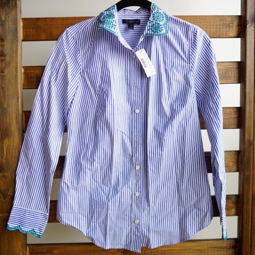 J.Crew Blue White and Green Button Up Shirt-G1317
